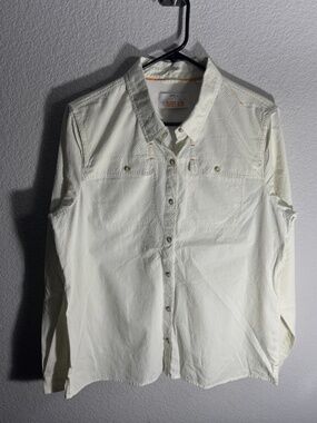 Orvis Shirt Men’s L Beige Seersucker Long Sleeve Button Up Fishing Trout Bum